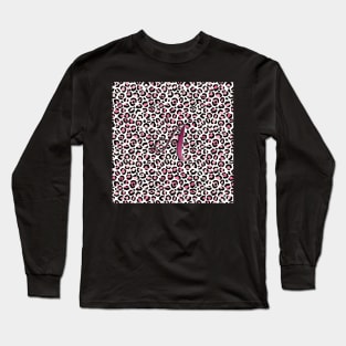 Letter A Monogram & Pink Leopard Print Long Sleeve T-Shirt